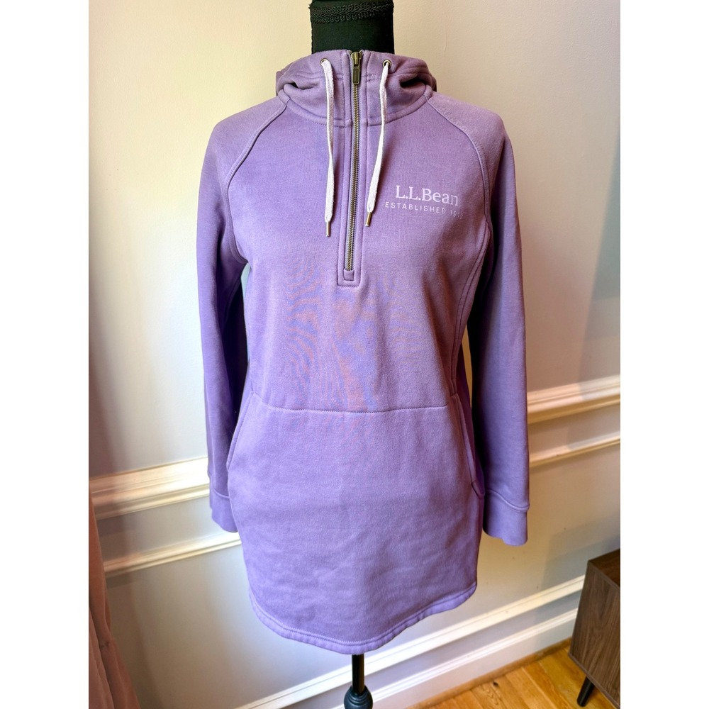 L.L.Bean Purple Quarter Zip Hoodie Sweatshirt Tunic Kangaroo Pocket‎ Size Small